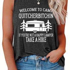 Casual Tank Top Women's Plus Car & Slogan Print