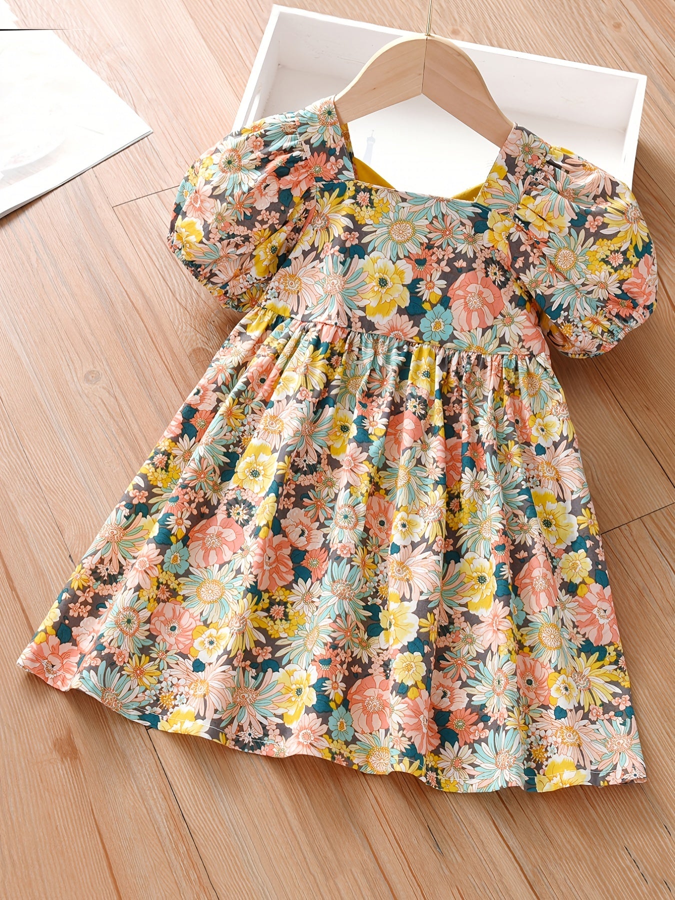 Toddler Girls Short Puff Sleeve Floral Dress Kids Summer Outfit