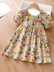 Toddler Girls Short Puff Sleeve Floral Dress Kids Summer Outfit