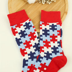 Colorblock Puzzle Socks Women's Mid Tube Stockings