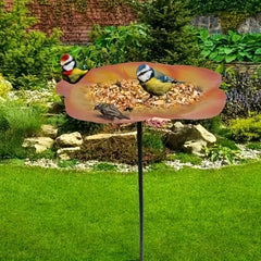 Metal Flower Bird Feeder with Stake for Garden Yard