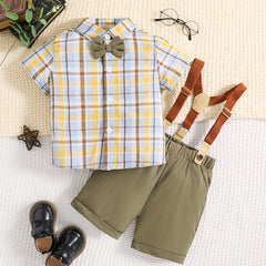 Baby Boy Gentleman 2pcs Set Plaid Shirt & Bib Pants Outfit