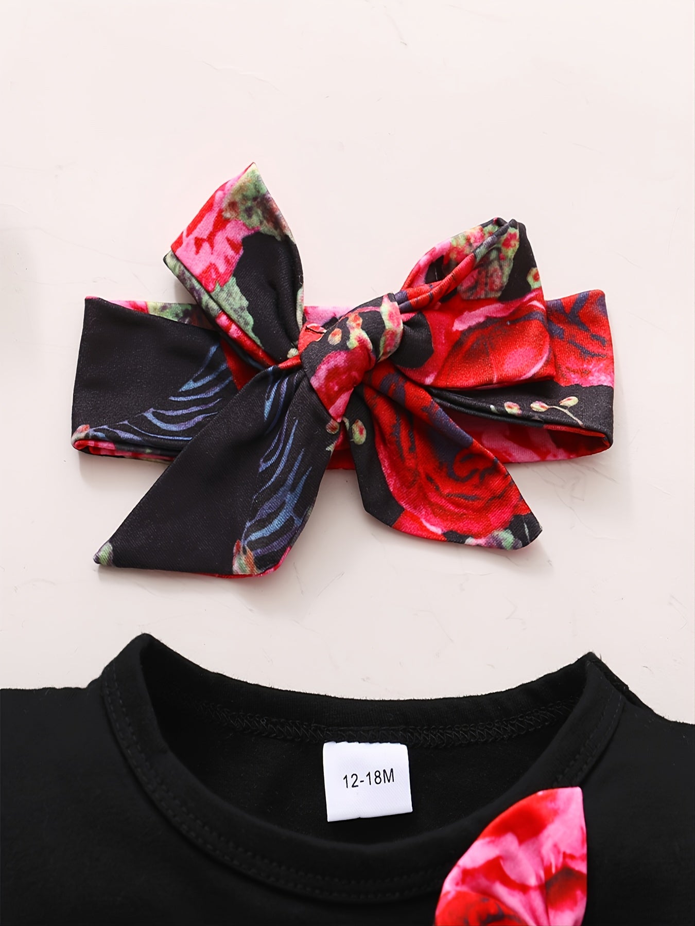 Girls' Ruffle Top & Floral Trousers Set with Headband