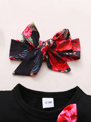 Girls' Ruffle Top & Floral Trousers Set with Headband