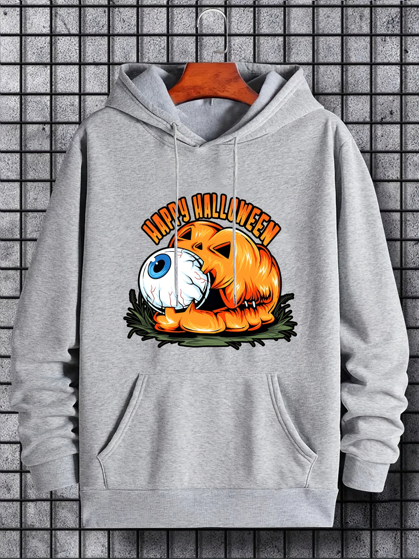 Men's Eyeball & Pumpkin Graphic Hoodie Halloween Style