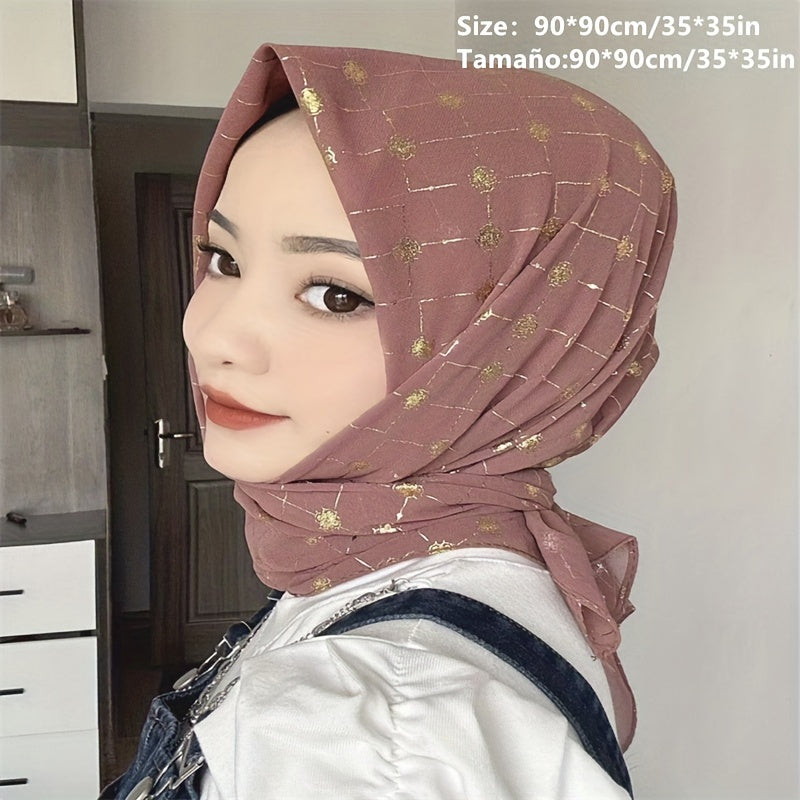 Chiffon Square Scarf Geometric Hot Stamping Hijab Shawl Women Ramadan Turban