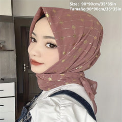 Chiffon Square Scarf Geometric Hot Stamping Hijab Shawl Women Ramadan Turban