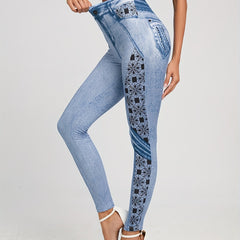 Denim Print Skinny Leggings Stretchy Casual Leggings