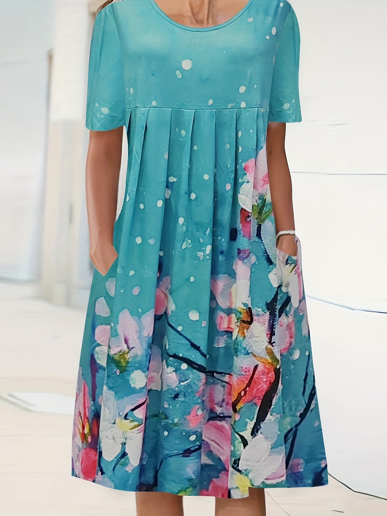 Floral Print Plus Size Casual Dress with Pockets