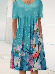 Floral Print Plus Size Casual Dress with Pockets