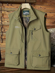 Men's Cargo Vest Stand Collar Zip Up Outwear