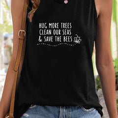 Bee & Letter Pattern Sports Vest Sleeveless Top