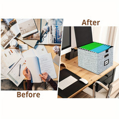 Collapsible Linen File Box Organizer with Lid