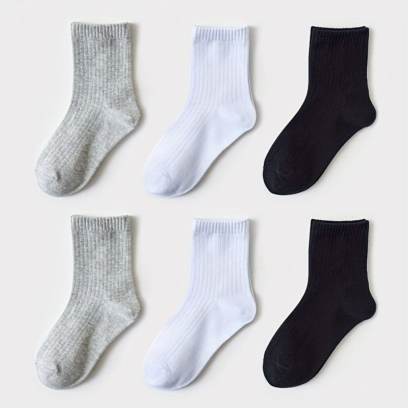 6 Pairs Boys Cotton Crew Socks for Kids Toddlers