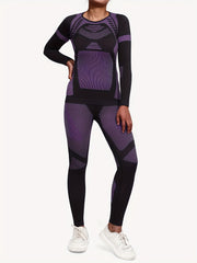 2pcs Thermal Underwear Set Long Sleeve Warm Top & Leggings for Women