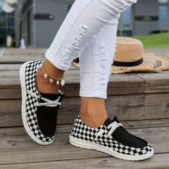 Women's Checkerboard Loafers Platform Canvas Sneakers