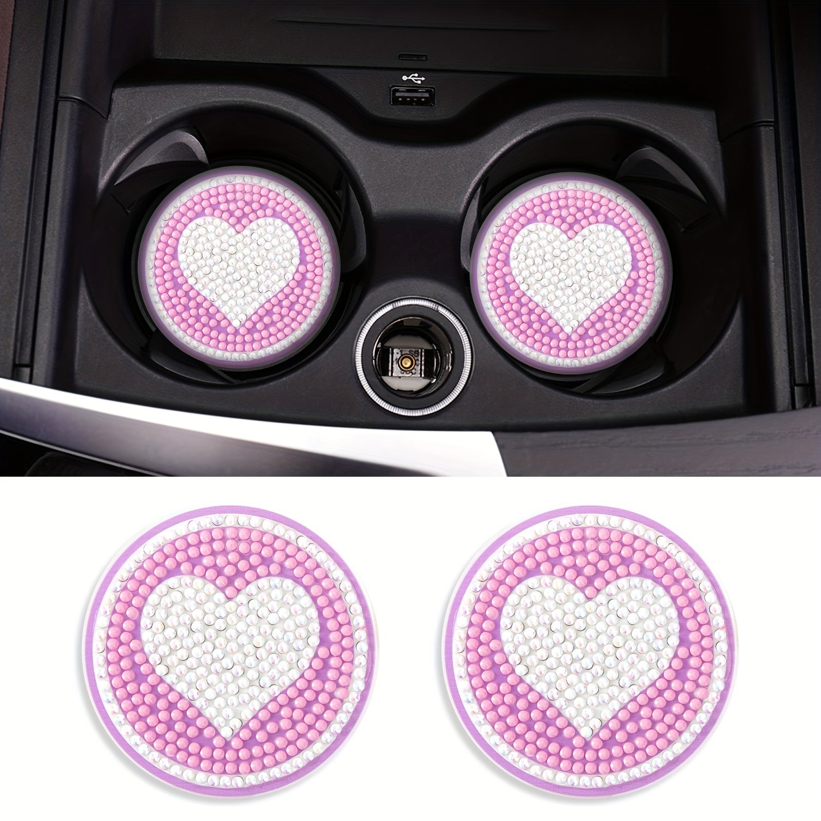 2pcs DIY Diamond Painting Car Coasters Pink Love Kits