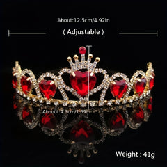 Red Crystal Tiara Rhinestone Headband Queen Crown Bridal Wedding Hair Accessorie
