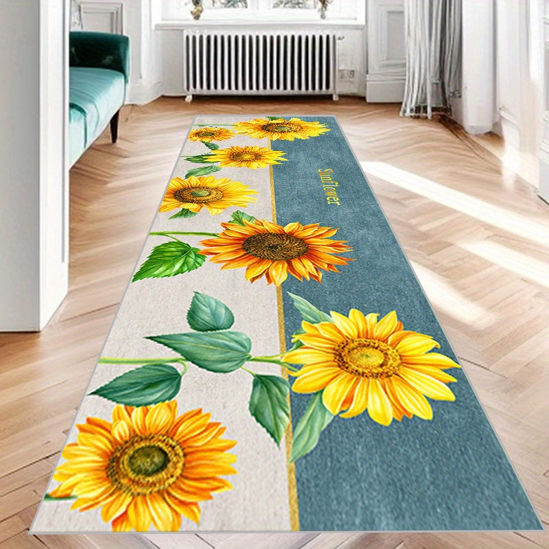 Sunflower Pattern Area Rug Non-Slip Long Carpet for Home Decor