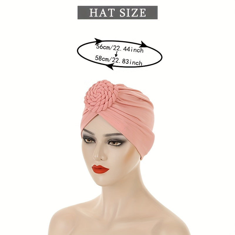 Braided Knot Turban Cap Lotus Pink Head Wrap Pleated Headscarf