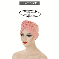 Braided Knot Turban Cap Lotus Pink Head Wrap Pleated Headscarf