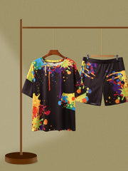 Casual Outfits 2 Piece Set Women's Plus Splash Print Top & Shorts
