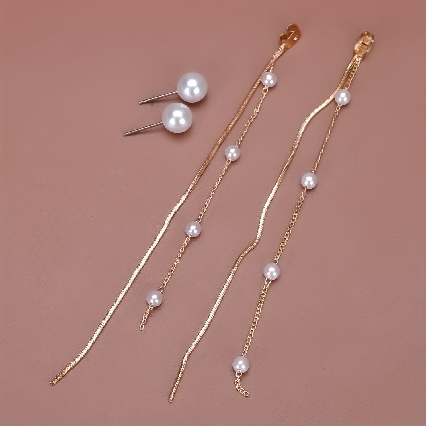 Long Dangle Earrings with Faux Pearl Decor