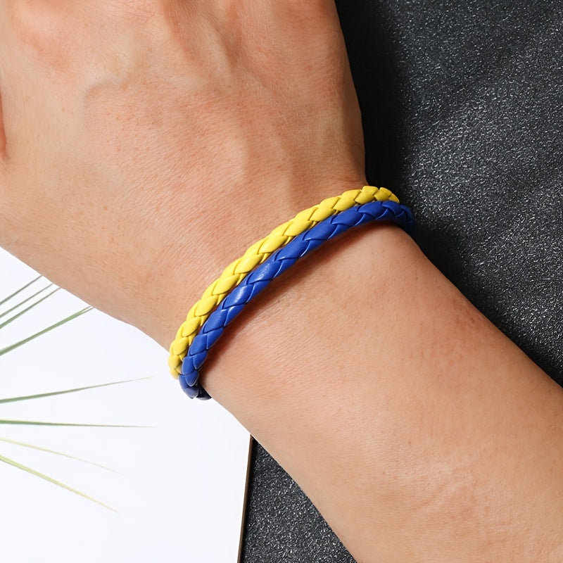 Yellow Ukraine Flag Bracelet Leather Braided Bracelet