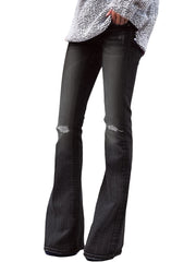 Ripped Holes Flared Jeans Bell Bottom High Waist Wide Legs High Rise Denim Pants