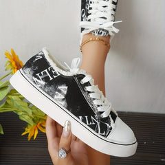 Women's Letter Graphic Canvas Sneakers Low Top Skate Shoes