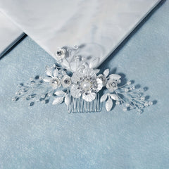 Flower Charm Hair Comb Crystal & Faux Pearl Bridal Headwear