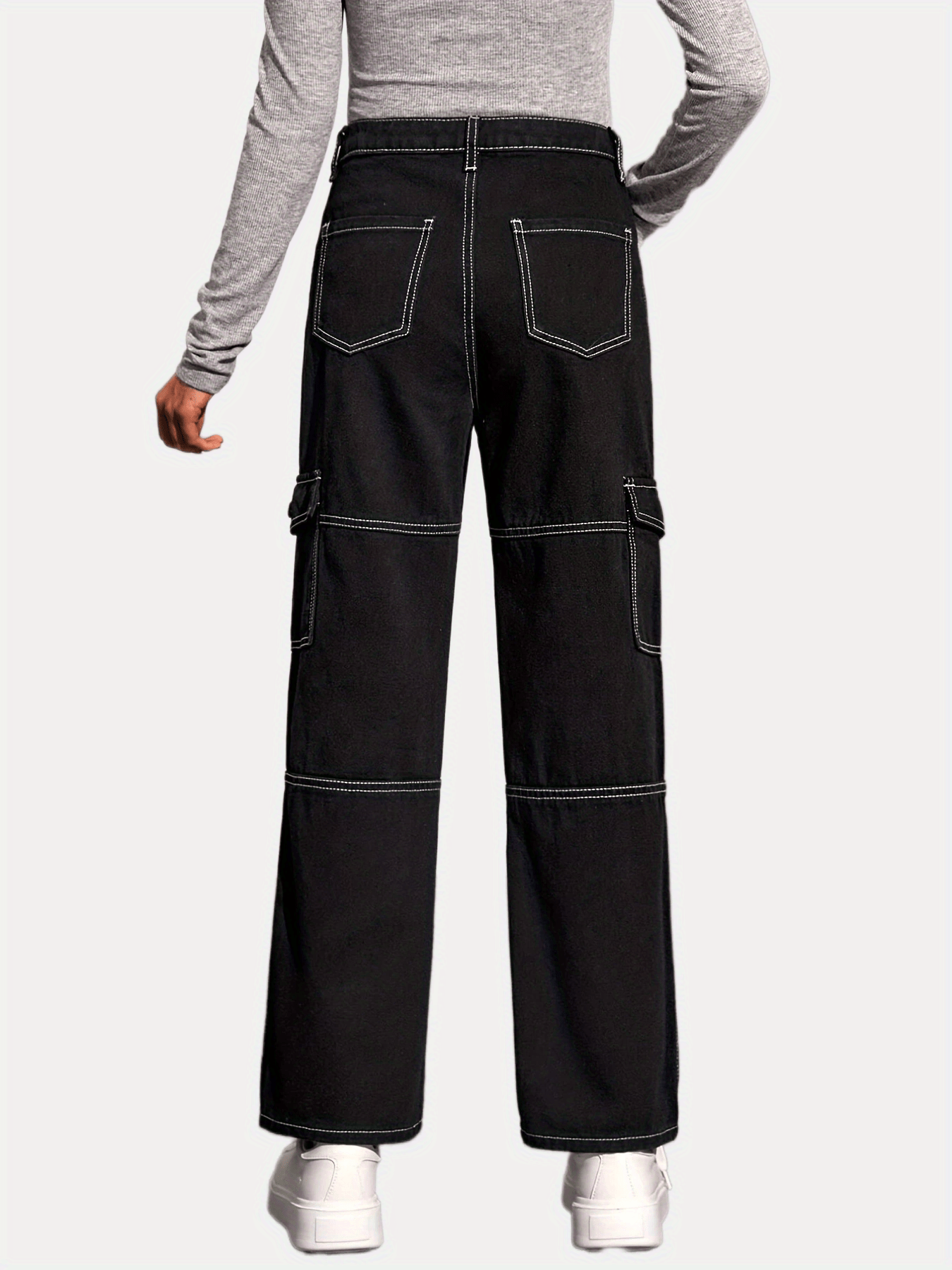 Cargo Jeans with Flap Pockets Zipper Button Closure