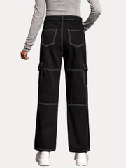 Cargo Jeans with Flap Pockets Zipper Button Closure