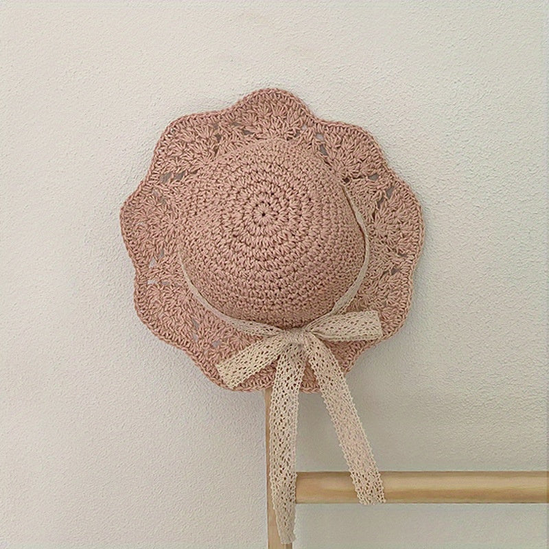 Kids Straw Sun Hat with Lace Butterfly Knot