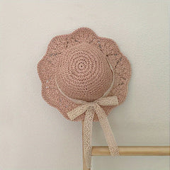 Kids Straw Sun Hat with Lace Butterfly Knot