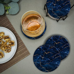 Marble Print Coasters w/ Holder Golden Cup Mats Insulated Drinkware Accessories