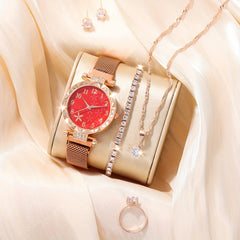 Rhinestone Quartz Wrist Watch & Jewelry Set - Children's Gift