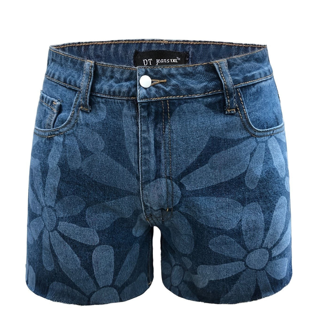 Women's Plus Floral Print High Rise Denim Shorts