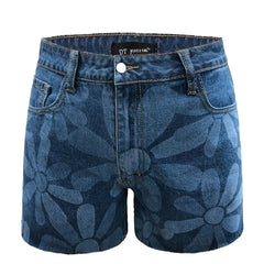 Women's Plus Floral Print High Rise Denim Shorts