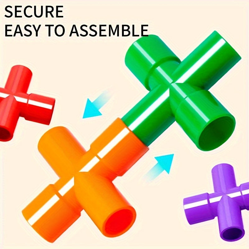 Colorful Pipe Building Blocks Educational Learning Toys with Wheels Base