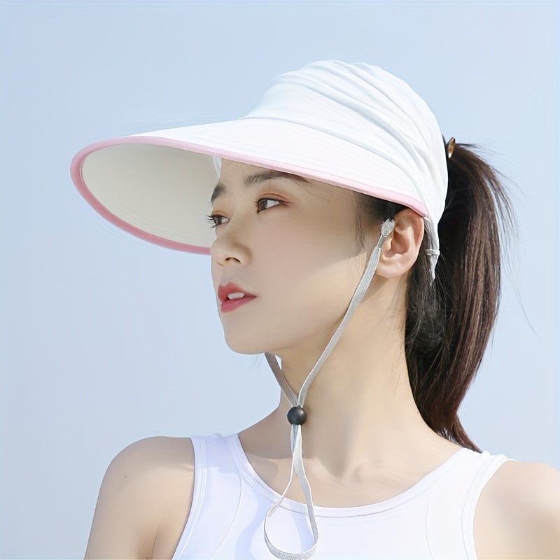 Wide Brim Ponytail Visor Hat UV Protection Sun Hat
