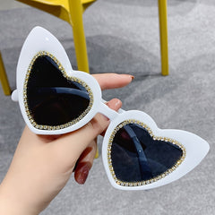 Heart Sunglasses Rhinestone Decor Gradient Lens UV Blocking