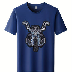 Skeleton Motorcycle Print Men's Graphic Crew Neck Active T shirt