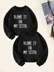 2pcs Sister Letter Print Boys Sweatshirt Crew Neck Tops Kids Clothing