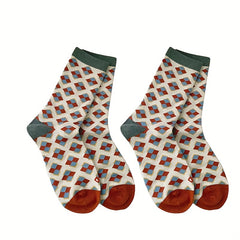 Girls Kids Checkered Small Flower Crew Socks