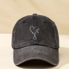 Faith Heart Print Baseball Cap Y2K Distressed Dad Hat