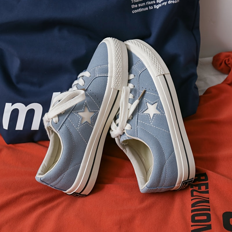 Women's Star Pattern Canvas Shoes Low Top Lace Up Round Toe Flat Casual Shoes