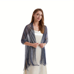 Long Tassel Sparkly Metallic Shawl Wrap Evening Party Wedding Scarf
