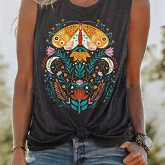 Floral Print Tank Top Summer Sleeveless Casual Crew Neck Women's Clothing