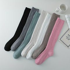 Solid Calf Socks College Style Knee High Socks Women's Stockings